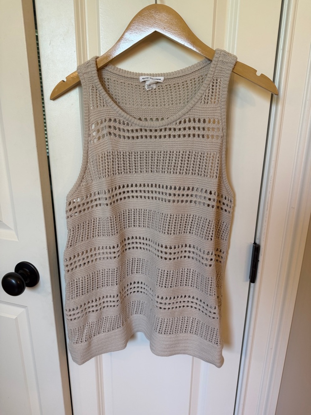 Club Monaco Katie ecru beige Crochet Open-Knit Tank Top sweater large EUC
